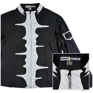 Jamie Sadock Golf Zip Up Jacket Womens XL Black Silver Sporty Futuristic Cyber